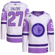 Winnipeg Jets Men's Nikolaj Ehlers Adidas Authentic White/Purple Hockey Fights Cancer Primegreen Jersey