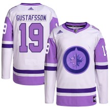 Winnipeg Jets Men's David Gustafsson Adidas Authentic White/Purple Hockey Fights Cancer Primegreen Jersey