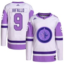 Winnipeg Jets Men's Alex Iafallo Adidas Authentic White/Purple Hockey Fights Cancer Primegreen Jersey