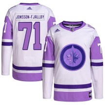 Winnipeg Jets Men's Axel Jonsson-Fjallby Adidas Authentic White/Purple Hockey Fights Cancer Primegreen Jersey