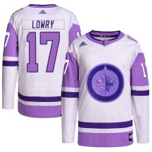 Winnipeg Jets Men's Adam Lowry Adidas Authentic White/Purple Hockey Fights Cancer Primegreen Jersey