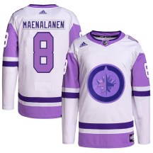Winnipeg Jets Men's Saku Maenalanen Adidas Authentic White/Purple Hockey Fights Cancer Primegreen Jersey