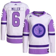 Winnipeg Jets Men's Colin Miller Adidas Authentic White/Purple Hockey Fights Cancer Primegreen Jersey