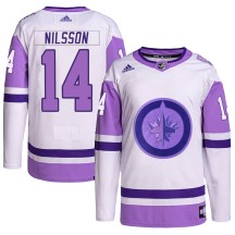 Winnipeg Jets Men's Ulf Nilsson Adidas Authentic White/Purple Hockey Fights Cancer Primegreen Jersey