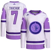 Winnipeg Jets Men's Keith Tkachuk Adidas Authentic White/Purple Hockey Fights Cancer Primegreen Jersey