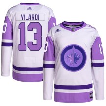 Winnipeg Jets Men's Gabriel Vilardi Adidas Authentic White/Purple Hockey Fights Cancer Primegreen Jersey
