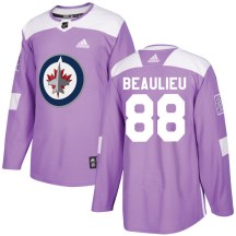 Winnipeg Jets Men's Nathan Beaulieu Adidas Authentic Purple Fights Cancer Practice Jersey