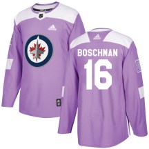 Winnipeg Jets Men's Laurie Boschman Adidas Authentic Purple Fights Cancer Practice Jersey