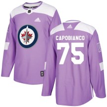 Winnipeg Jets Men's Kyle Capobianco Adidas Authentic Purple Fights Cancer Practice Jersey