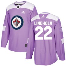 Winnipeg Jets Youth Par Lindholm Adidas Authentic Purple Fights Cancer Practice Jersey