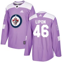 Winnipeg Jets Youth J.C. Lipon Adidas Authentic Purple Fights Cancer Practice Jersey