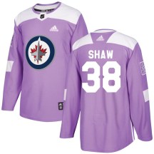 Winnipeg Jets Youth Logan Shaw Adidas Authentic Purple Fights Cancer Practice Jersey