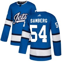 Winnipeg Jets Men's Dylan Samberg Adidas Authentic Blue Alternate Jersey