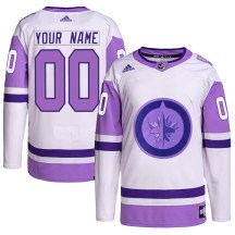 Winnipeg Jets Youth Custom Adidas Authentic White/Purple Custom Hockey Fights Cancer Primegreen Jersey