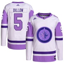 Winnipeg Jets Youth Brenden Dillon Adidas Authentic White/Purple Hockey Fights Cancer Primegreen Jersey