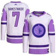 Winnipeg Jets Youth Vladislav Namestnikov Adidas Authentic White/Purple Hockey Fights Cancer Primegreen Jersey