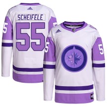 Winnipeg Jets Youth Mark Scheifele Adidas Authentic White/Purple Hockey Fights Cancer Primegreen Jersey