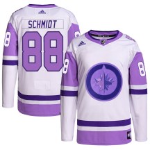 Winnipeg Jets Youth Nate Schmidt Adidas Authentic White/Purple Hockey Fights Cancer Primegreen Jersey