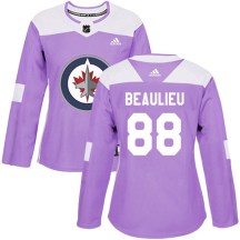 Winnipeg Jets Women's Nathan Beaulieu Adidas Authentic Purple Fights Cancer Practice Jersey
