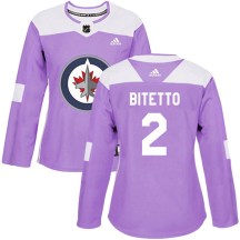 Winnipeg Jets Women's Anthony Bitetto Adidas Authentic Purple Fights Cancer Practice Jersey