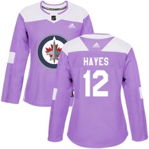Winnipeg Jets Women's Kevin Hayes Adidas Authentic Purple Fights Cancer Practice Jersey