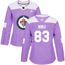 Winnipeg Jets Women's Sami Niku Adidas Authentic Purple Fights Cancer Practice Jersey