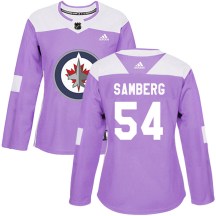 Winnipeg Jets Women's Dylan Samberg Adidas Authentic Purple Fights Cancer Practice Jersey