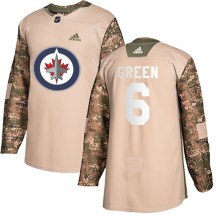 Winnipeg Jets Youth Ted Green Adidas Authentic Green Camo Veterans Day Practice Jersey