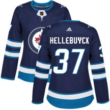 Winnipeg Jets Women's Connor Hellebuyck Adidas Authentic Navy Blue Home Jersey