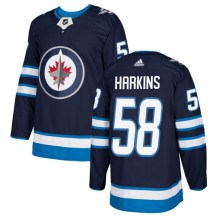 Winnipeg Jets Youth Jansen Harkins Adidas Authentic Navy Blue Home Jersey