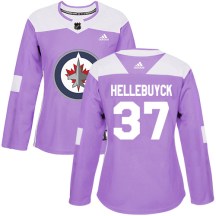 Winnipeg Jets Women's Connor Hellebuyck Adidas Authentic Purple Fights Cancer Practice Jersey