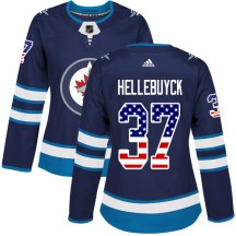 Winnipeg Jets Women's Connor Hellebuyck Adidas Authentic Navy Blue USA Flag Fashion Jersey