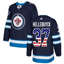 Winnipeg Jets Youth Connor Hellebuyck Adidas Authentic Navy Blue USA Flag Fashion Jersey