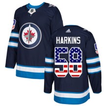 Winnipeg Jets Youth Jansen Harkins Adidas Authentic Navy Blue USA Flag Fashion Jersey
