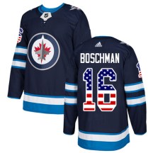 Winnipeg Jets Youth Laurie Boschman Adidas Authentic Navy Blue USA Flag Fashion Jersey